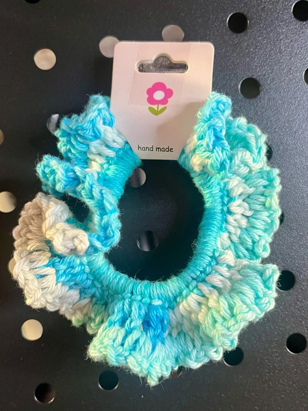Handmade Crochet Scrunchie Set of 2 Blue White Ombre Hair Ties NIP